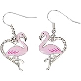 MANZHEN Flamingo Necklace Earrings Heart Gifts for Women