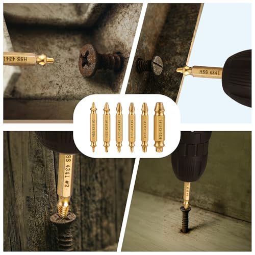 WORKPRO Juego de 6 Extractores de Tornillos Dañados Revestidos de Titanio, Removedores de Pernos Rotos para Tornillos de 2–13 mm con Estuche de Almacenaje