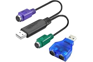 HuaLiSiJi PS2 to USB Adapter Keyboard Mouse Adapter, PS2 to USB Cable Built-in Chip No Need to Drive Plug and Play (Green,Pur