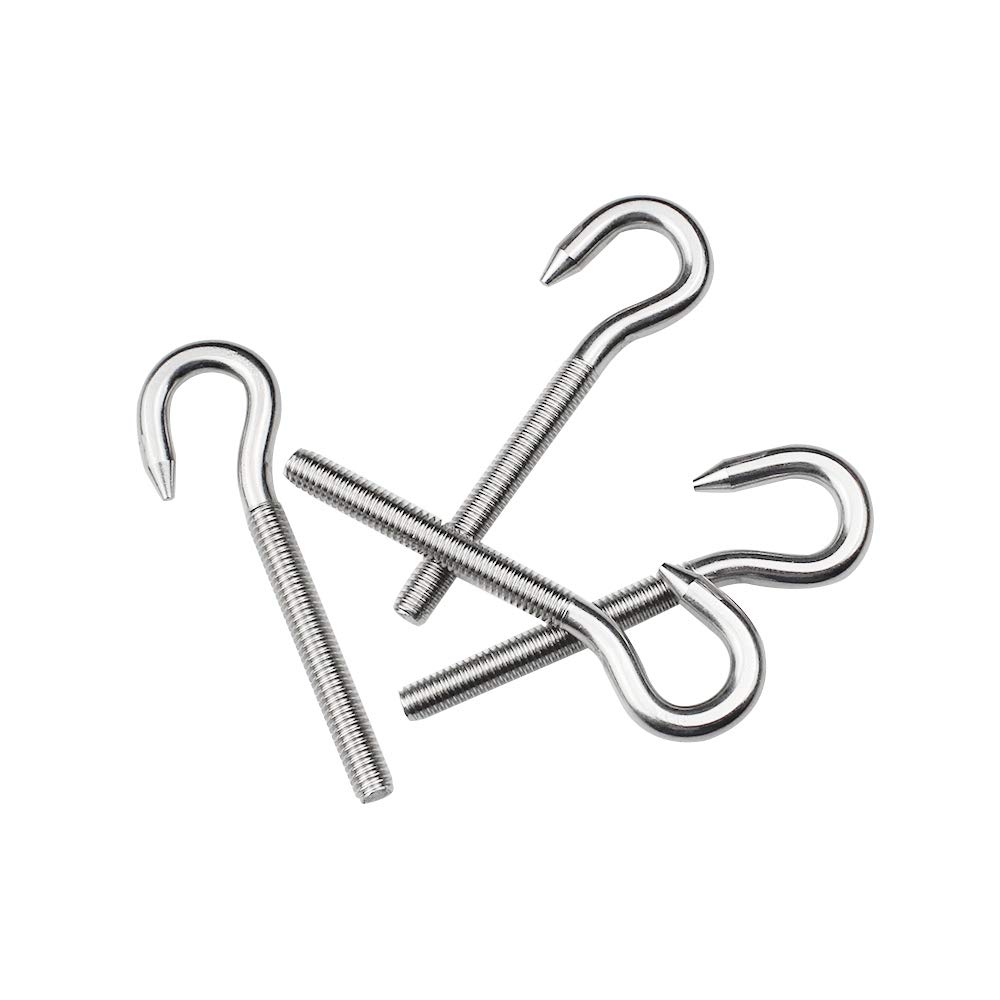 oupados Aallo 10Pcs M4 Hook Bolt 304 Stainless Steel Screw Hooks High Hardness Steel Hook Bolt Long Shank for Brazilian Hammocks, Swing Chair, Garden, Boat