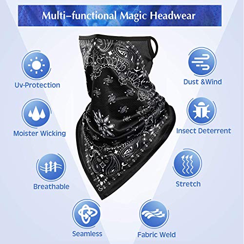 AOGE 3 Pack Elastic face mask Bandana with Ear Loops, Summer face Cover Neck Gaiter Scarf, Unisex Balaclava face mask Reusable Washable