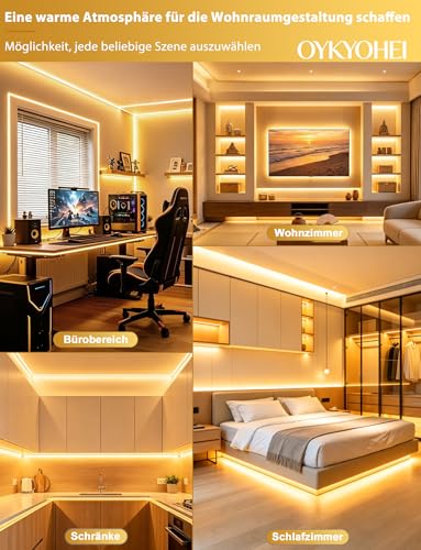 OYKYOHEI COB LED Strip, Warm White, Dimmable, 3 m LED Strip with Remote Control, 3000 K, Self-Adhesive, Waterproof Neon LED Strip, 10 mm Wide, Silicone Flexible Light Strip for TV, Bedroom, CRI90+