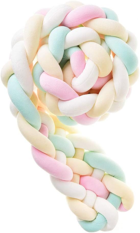 2M/3M Baby Braided Crib Bumper Knotted Plush Soft Handmade Nursery Crib Bedding Cushion Sets Decor Cradle Pillow Protective Sleep Bed Pads Newborn Gift,04,2M