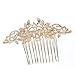 Leaf CZ Crystal Rhinestone Hair Comb Hair Pins Bridal Wedding Hair Accessories Jewelry 4012 (Gold)