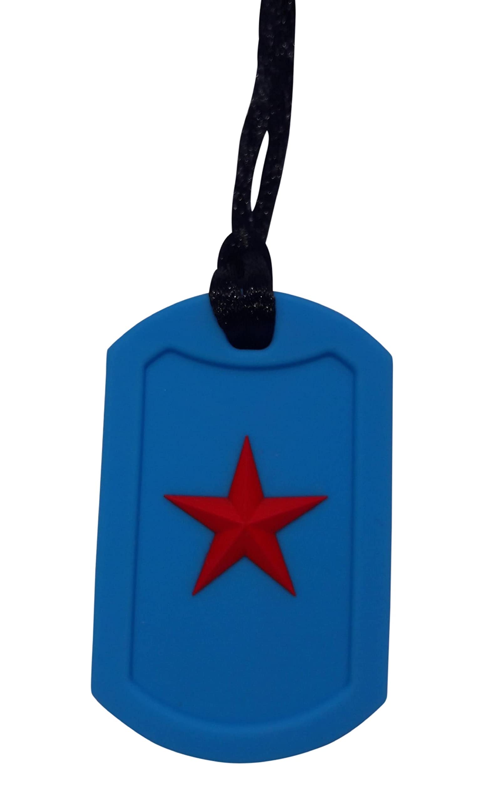 ChuChumz Chew Necklace Chewelry for Kids, Teens, Children or Adults with Autism ASD to Bite or Fidget Chewy Aids Concentration Safe Stop Biting that Work (Red Star on Blue)