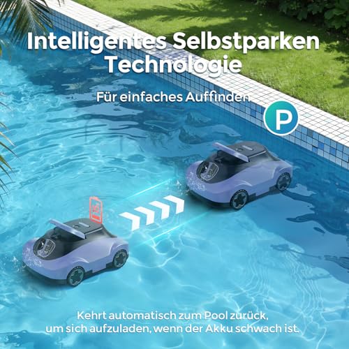 Pool Robot, Wireless Pool Vacuum Cleaner, Battery, Cordless Pool Robot, 180 Minutes Running Time, Strong Suction Power, Intelligent Navigation, Ultra Fine Filtration, Car Parking, Pool Vacuum Cleaner