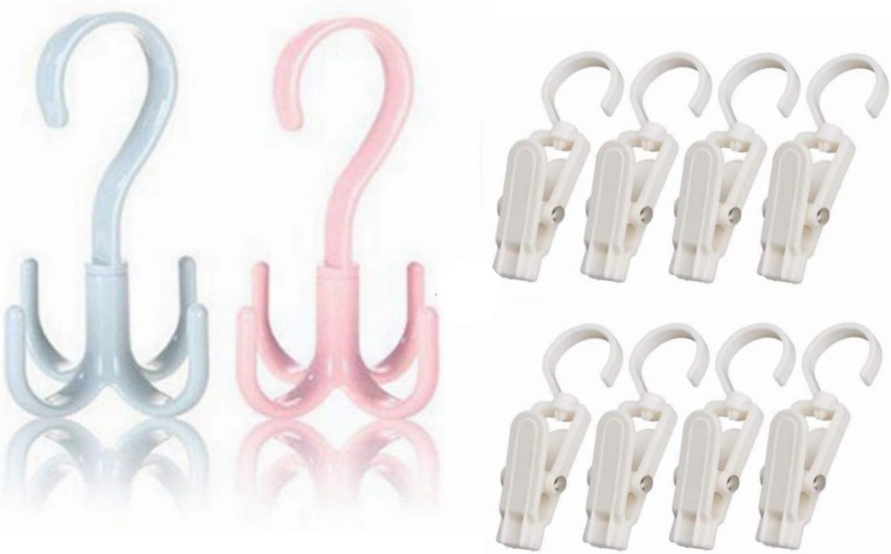 8PCS Super Plastic Home Travel Rotary Hanging Laundry Hook Clip 4.3 inch
