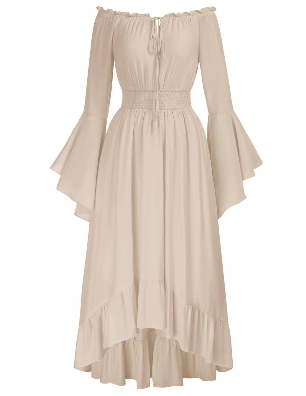 Photo 1 of Scarlet Darkness Women Off Shoulder Smocked High Waist Flowy Tiered Long Maxi Dress Beige M