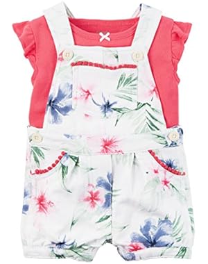 Baby Girls Hibiscus Shortalls Set 12 Months White/pink
