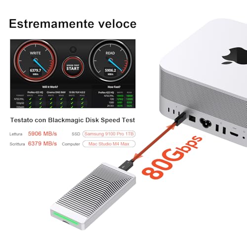 QWIIZLAB 80Gbps Fanless NVMe Enclosure with Aluminum Case, Thunderbolt 5/4/3 Compatible, Backward Compatible with USB4/UBS3.2/3.1/3.0, Supports PCIe M.2 SSD up to 8TB (Silver)