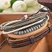 MJartoria Unisex PU Leather Hemp Cords Beaded Multi Strands Adjustable Wrap Bracelets Set of 4