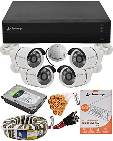 Secureye 2 MP Full HD 4Nos. Bullet Camera DVR Combo Set with All Accessories (4Ch DVR, 4 Bullet Camera, 1 TB HDD, Power Supply, 90Mtr Cable, Audio Mic, Connectors)