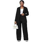 Vakkest Women 2 Piece Pant Suits Set Business Casual Outfits Long Sleeve Blazer High Waisted Wide Leg Work Pants