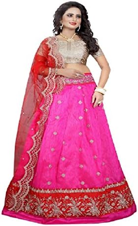 Roop Craft Women's Silk Lehenga Choli with Blouse and Chunri (Pink, Free Size)