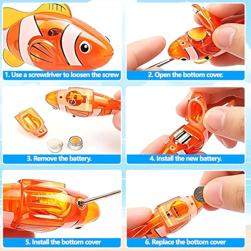 AM ANNA Magic Swimming Fish Toy Water-Activated Robotic, Glowing Light-Up Fish Interactive, 4PCS Pink Yellow Purple Orange with Seaweed, Floating Wagging Tail for Bathtub Pool Cat (4 Fish)