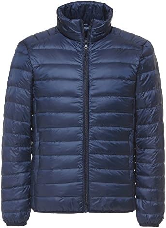Fasttg Men Ultra Light Packable Down Jacket (Large, Navy blue)