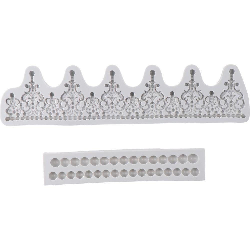 YYlingx 2Pcs Cake Fondant Mould, Large Crown Pearl Bubble Design Cake Border Decoration Mould, Silicone Mould for DIY Clay Plaster Epoxy Resin Soap Candle