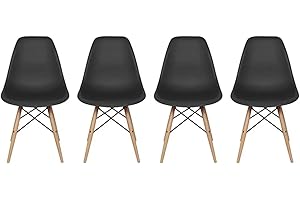 Inspirer Studio® Set of 4 New 17 inch SeatDepth Eiffel Style Side Chair with Natural Wood Legs (Black)