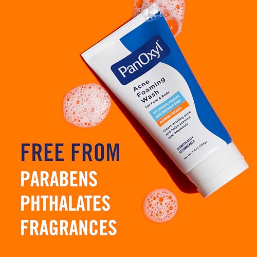 PANOXYL 10% BENZOYL PEROXIDE ACNE FOAMING WASH, MAXIMUM STRENGTH, DAILY ACNE-FIGHTING FACE AND BODY CLEANSER, FACE WASH TO CLEAR, TREAT AND PREVENT ACNE PIMPLES AND STUBBORN BREAKOUTS, 5.5 OZ TUBE