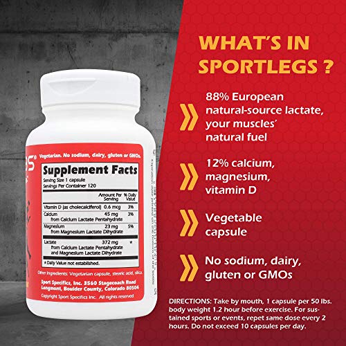 SPORTLEGS Fast Fitness Boost PreWorkout Lactic Acid Supplement, 120