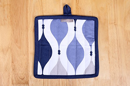 Pot Holders and Oven Mitts, Geometric Blue Design, Heat Resistant, Made of 100% Cotton, Set of 1 Oven Mitt and 1 Pot Holder, Pot Holders and Oven Mitts Sets By CASA DECORS