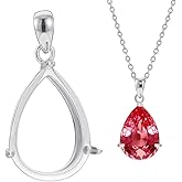 BENECREAT 925 Sterling Silver Teardrop Cabochon Bezel Prong Pendant Settings, Pendant Base Tray for 10x14.5mm Jewelry Making