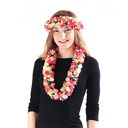 Hawaii Hangover Hawaiian Luau Party Kapiolani tuberose Fabric Flower Matching Lei and Head Band Haku Peach Pink
