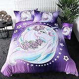Sleepwish Purple Aqua Unicorn Bedding Kids Girls Rose Unicorn Flower Duvet Cover Twin Dreamy Cartoon Bed Set 3 Pieces