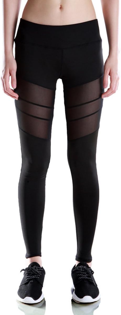 LaLaAreal Women Yoga Pants Mesh Workout Gym Leggings Running Tights Exercise Fitness Compression Casual Capri