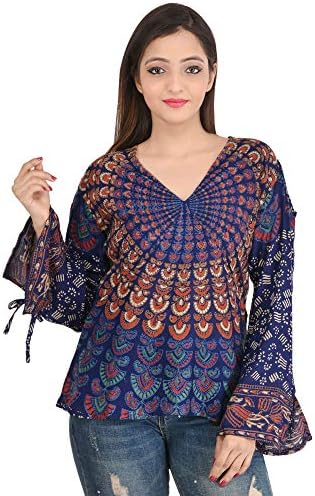 Indi Bargain Rayon Jaipur Sanganeri Rajasthani Mandala Hand Block Printed Top - Medium Size Only.