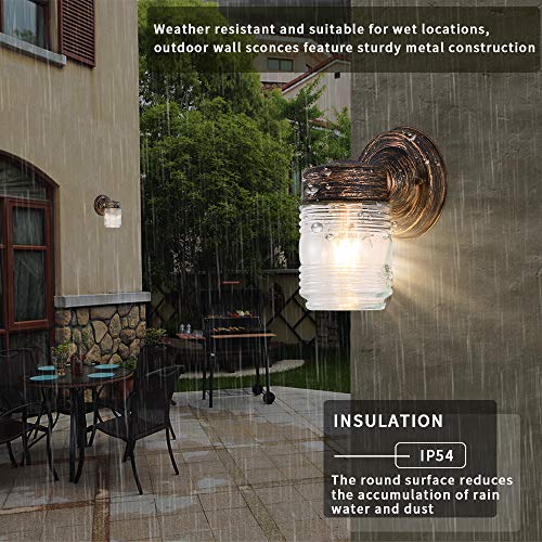 RUNNY Porch Wall Light Jelly Jar 1 Light Indoor/Outdoor Wall Light with Clear Ribbed Glass for Entryway Porch Patio, Black Gold Copper