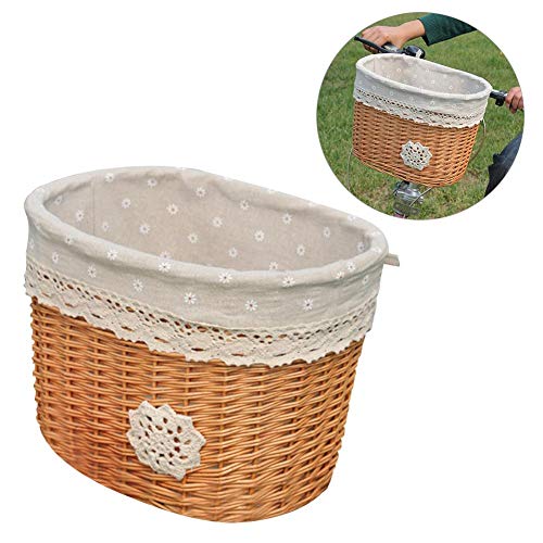 Idyllic Supply Bicycle Basket, Compact Vintage Wicker Bicycle Basket, Front Handlebar Bicycle Basket Electric Bicycle Basket