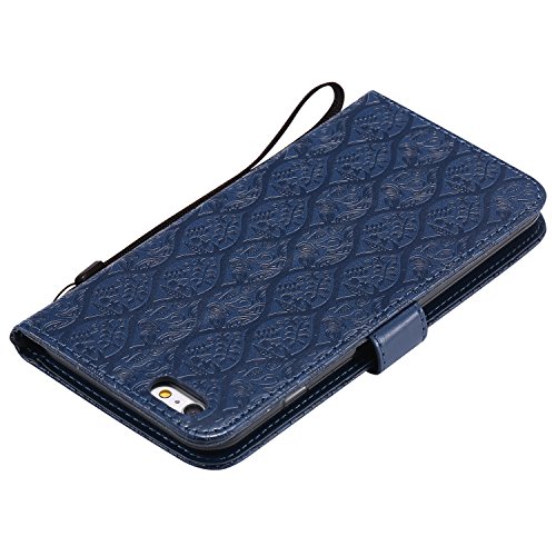iPhone 6s Plus/6 Plus Case 5.5 Inch, ARSUE PU Leather Mandala Rattan Floral Flower Embossed Folio Flip Cover with Credit Card Holder Kickstand for Apple iPhone 6s Plus iPhone 6 Plus,Navy Blue - Thumbnail 5