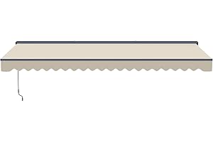 Aleko 20x10 Moroccan Style Semi-Cassette Motorized Patio Awning, Remote Control Electric & Manual Crank, LED Lights, UV-Protected Fabric Canopy Shade - Ivory Cream