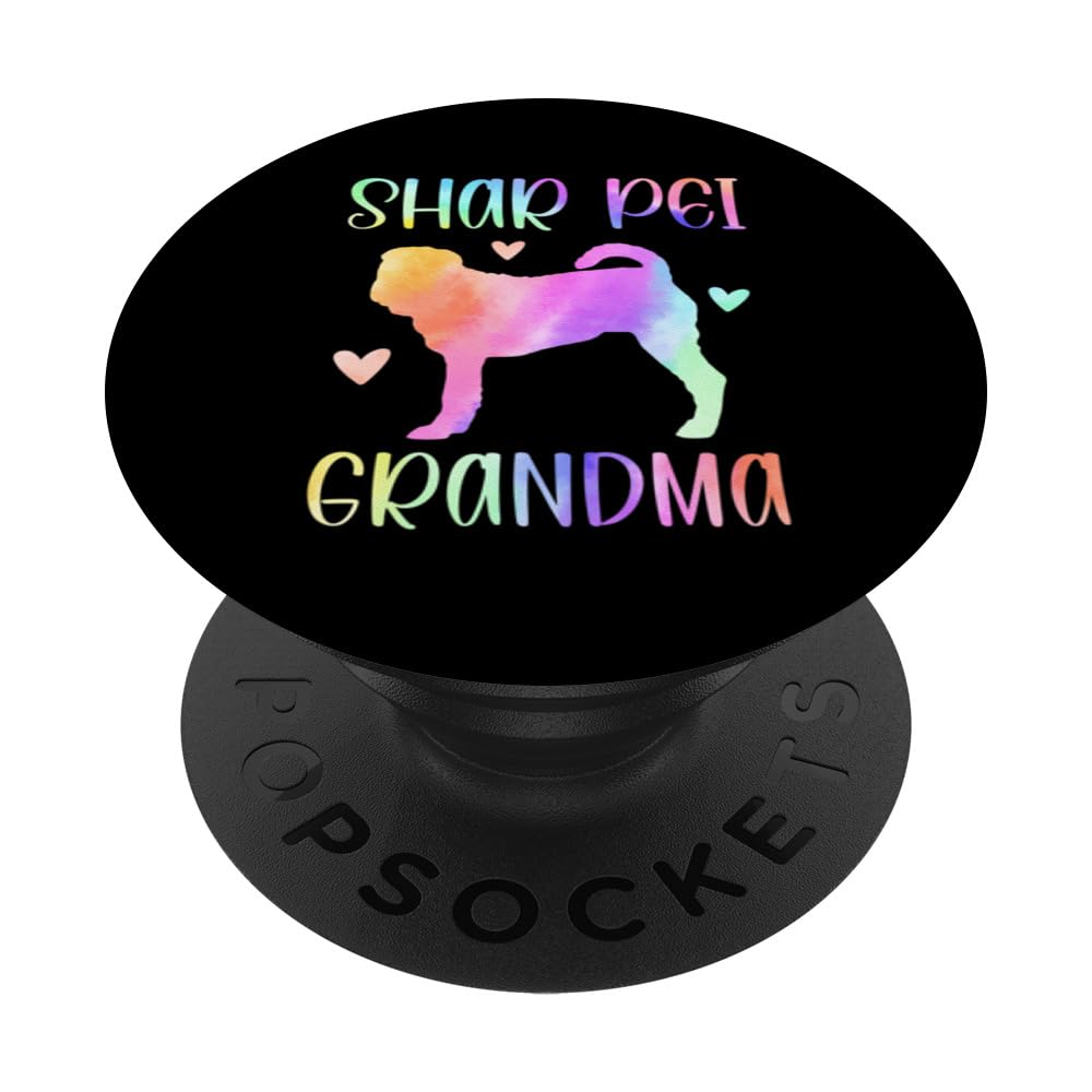 Shar Pei Grandma SharPei Nana Rainbow Watercolor PopSockets Swappable PopGrip