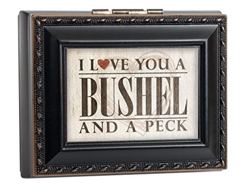 Cottage Garden I Love You a Bushel and a Peck Black Rope Trim Square Treasure Jewelry Box