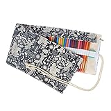 Damero 72 Canvas Colored Pencils Wrap, Roll up Pen Holder Case with Zipper Pouch for Accessories, Cute and Multi-purpose (NO Pencil included)