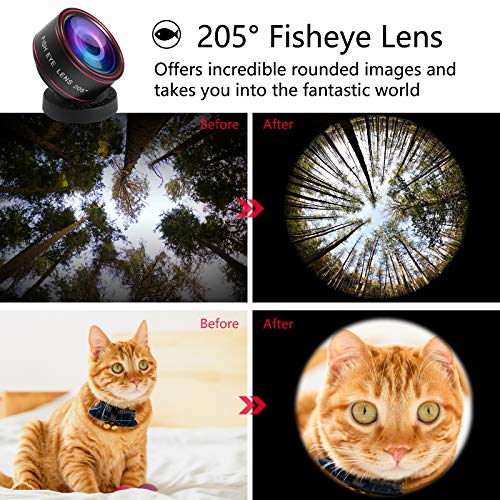 DELLURGO Phone Camera Lens 20x Telephoto Lens 205° Fisheye Lens 15x Macro Lens 0.63x Wide Angle Lens with Tripod Travel Case Cell Phone Lens Kit for iPhone XR/Xs/Max/8/7/6 Plus/Samsung/Google Pixel