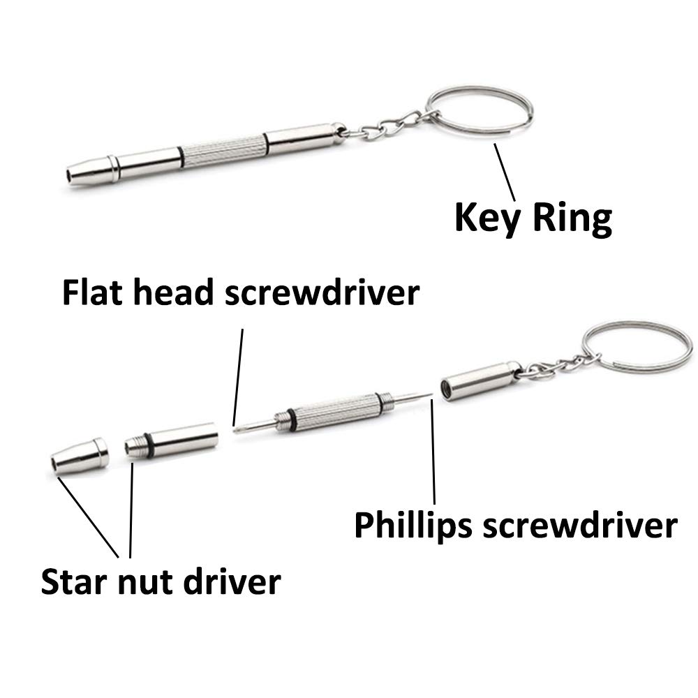 Mini 4 in 1 Screwdriver Keychain, Hotetey 5 Pack Stainless Steel Precision Screwdriver Keyring Repair Tool for Eyeglass Sunglasses Watch Phone Electronics