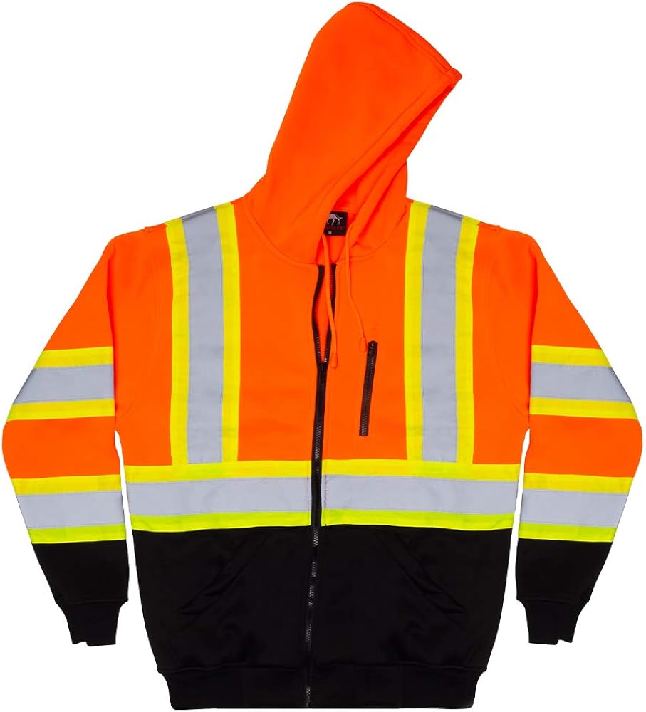 VENDACE Men's ANSI Class 3 High Vis Safety Reflective Sweatshirt Wool Fleece Zipper Jacket Hoodie with Black Bottom: Clothing