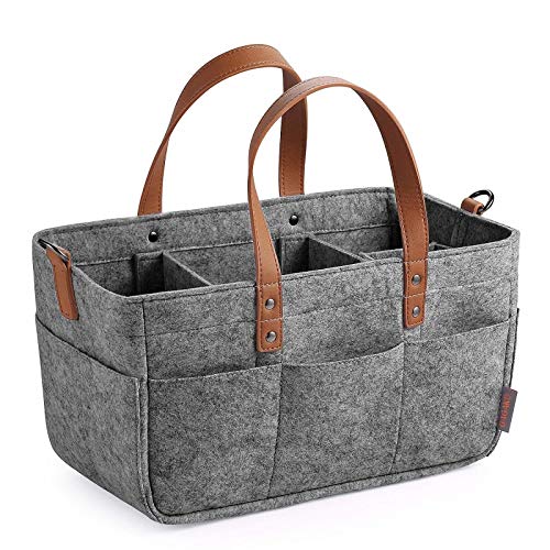 TITST Baby Caddy Nappy Organiser Bag Nursery Storage Bin with Handles and Changeable Compartments for Home Car Traveldark grey