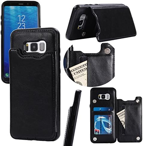 Samsung Galaxy S8 Plus Wallet Case Cover PU Leather Protective Bumper Card Slots (Black)