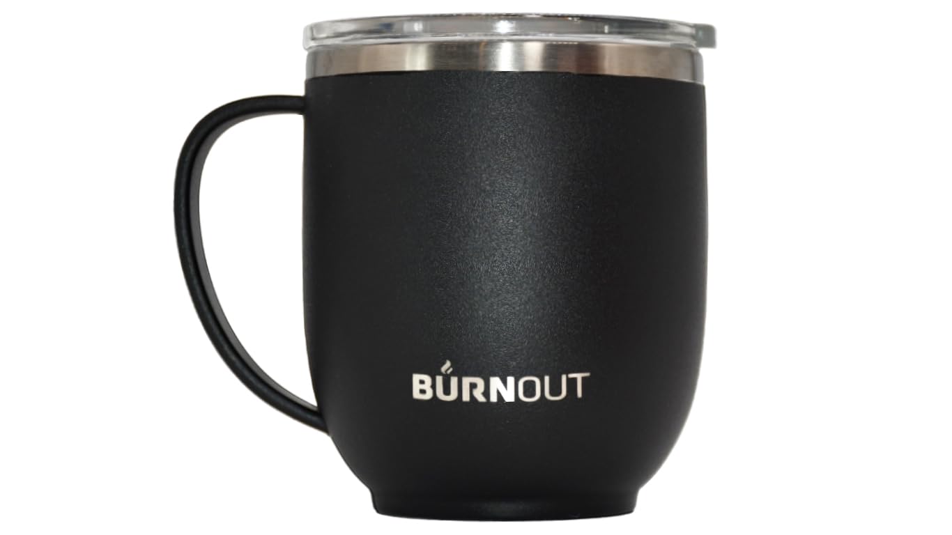 BurnOut Temperature Regulating Home & Office Mug, 12 oz Black - Drink NOW & Heat-Zorb Tech