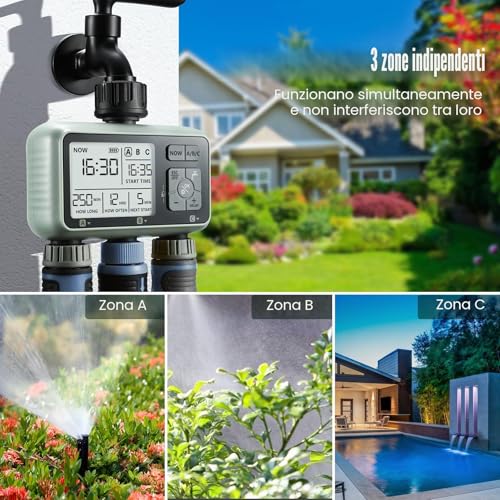 CROSOFMI 3 Way Automatic Digital Watering Timer Irrigation Timer Programmer Garden Irrigation /IPX5 Waterproof/Rain Delay/Manual Watering Mode