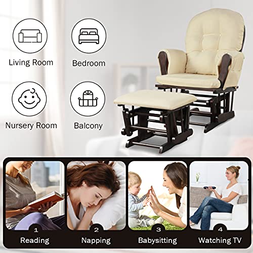 Costzon Glider and Ottoman Set, Wood Glider Rocker for Nursery