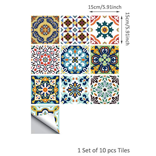 Topmail 10pcs Tile Stickers 6×6 Inches Retro Waterproof Removable Wall