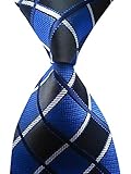 Allbebe Men's Classic Checks Blue Jacquard Woven Silk Tie Business Necktie