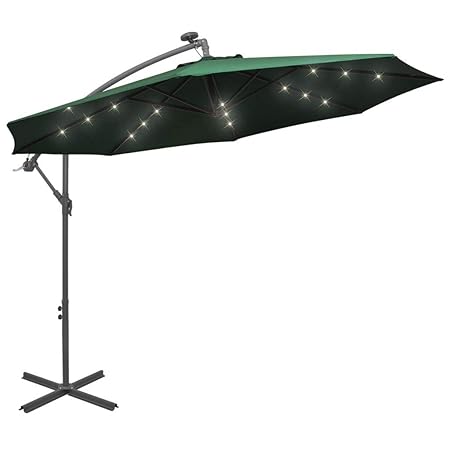 tidyard Sonnenschirm Ampelschirm Gartenschirm Metallmast Balkonschirm mit LED-Beleuchtung Durchmesser 300 cm mit Entlüftungsö