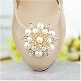 Casualfashion 2Pcs Fashion Rhinestones Pearls Flowers Crystals Wedding Party Shoe Clips (Gold)