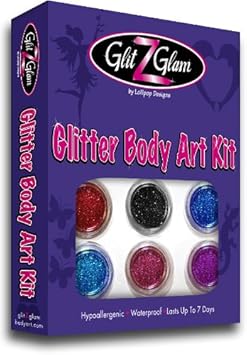 GlitZGlam Glitzertattooset: Neues 6 großen Glitzertuben & 12 Schablonen. Temporäre Tattoos für Kinder, Teenager und Erwachsene